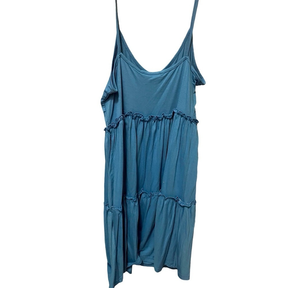 Ruffle Tiered Spaghetti Strap Blue Casual Dress